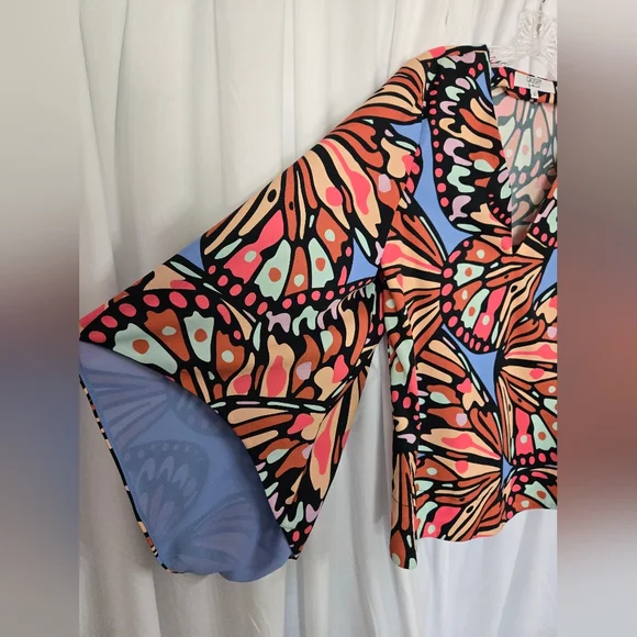 Crosby By Mollie Burch Colorful Butterfly Print Blouse Size S - Picture 5 of 10